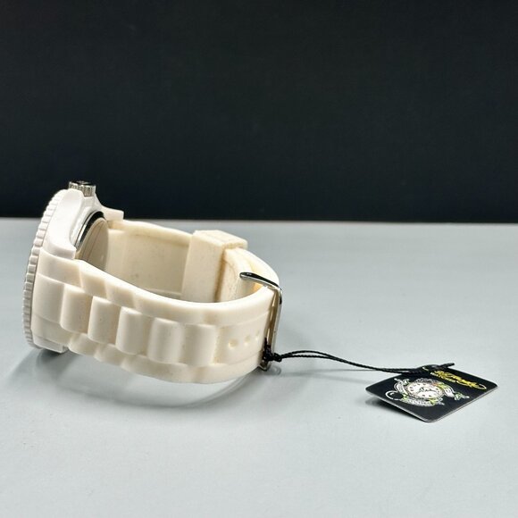 Ed Hardy Watch Women White Silver Floral Dial Silicone Band New Battery - Picture 6 of 16